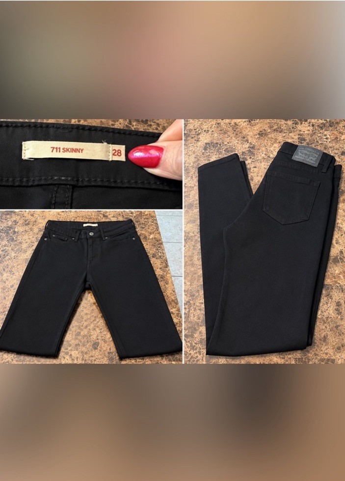 🖤Levi’s Women’s Black Denim 711 Skinny Jeans, Solid 5-Pocket Regular Size 28