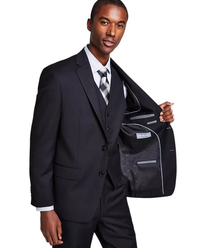 Michael Kors Mens Classic fit Suit Jacket Blazer 44 R Black Solid Wool
