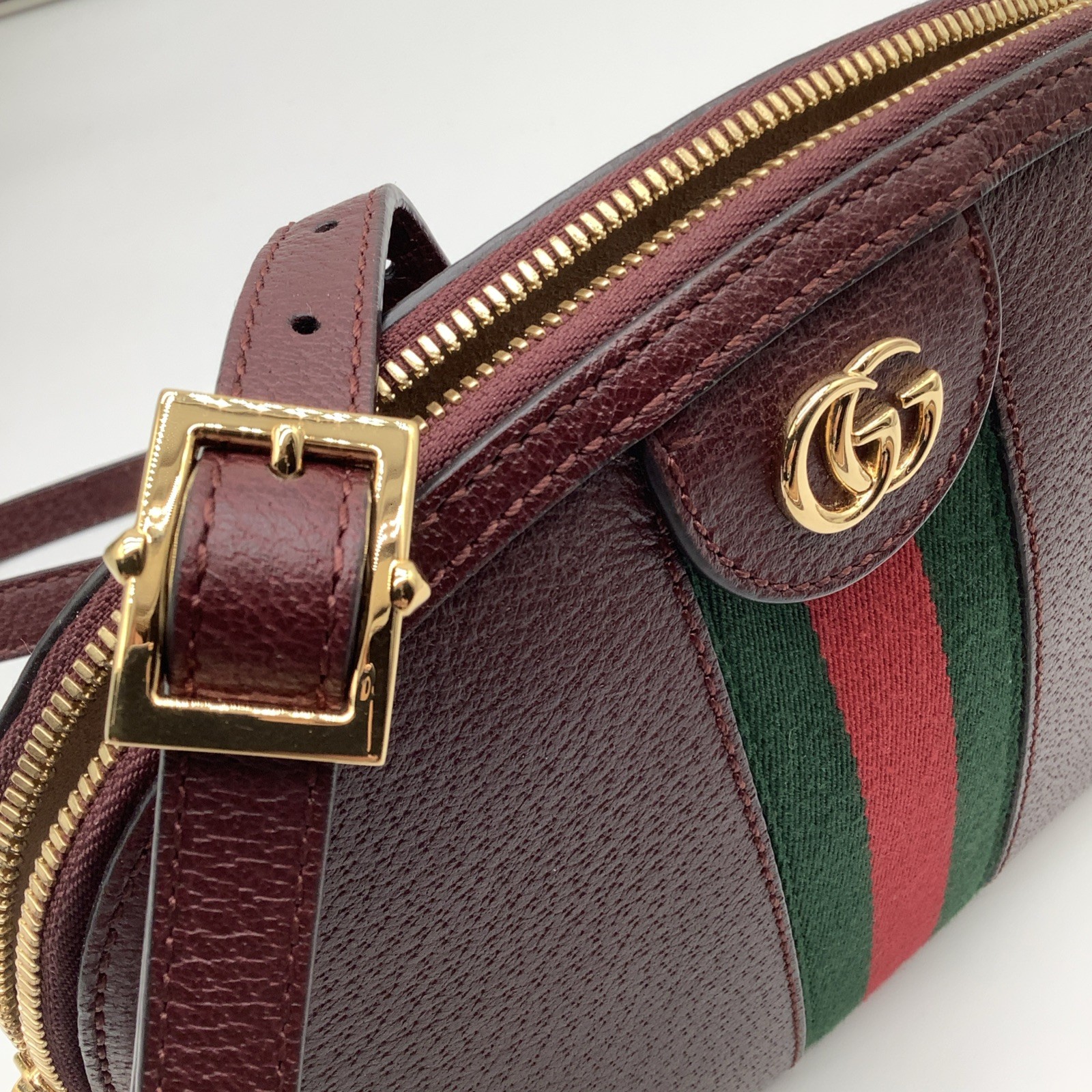 GUCCI Ophidia Dome Small Gold Maroon Leather Shoulder Bag Handbag Purse