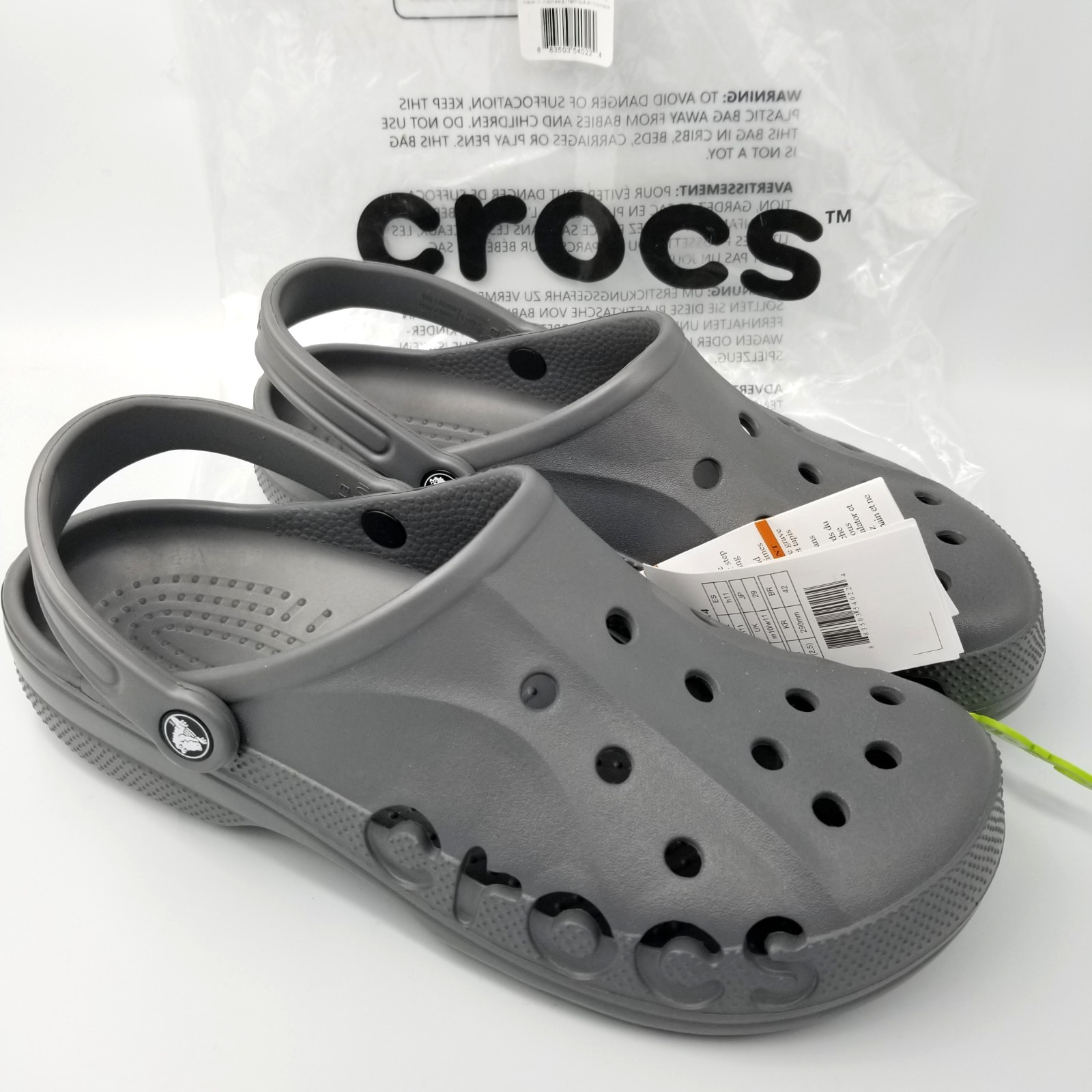 Crocs Baya Clog Mens 11 Womens 13 Graphite Slate Grey NEW Sealed 10126-014