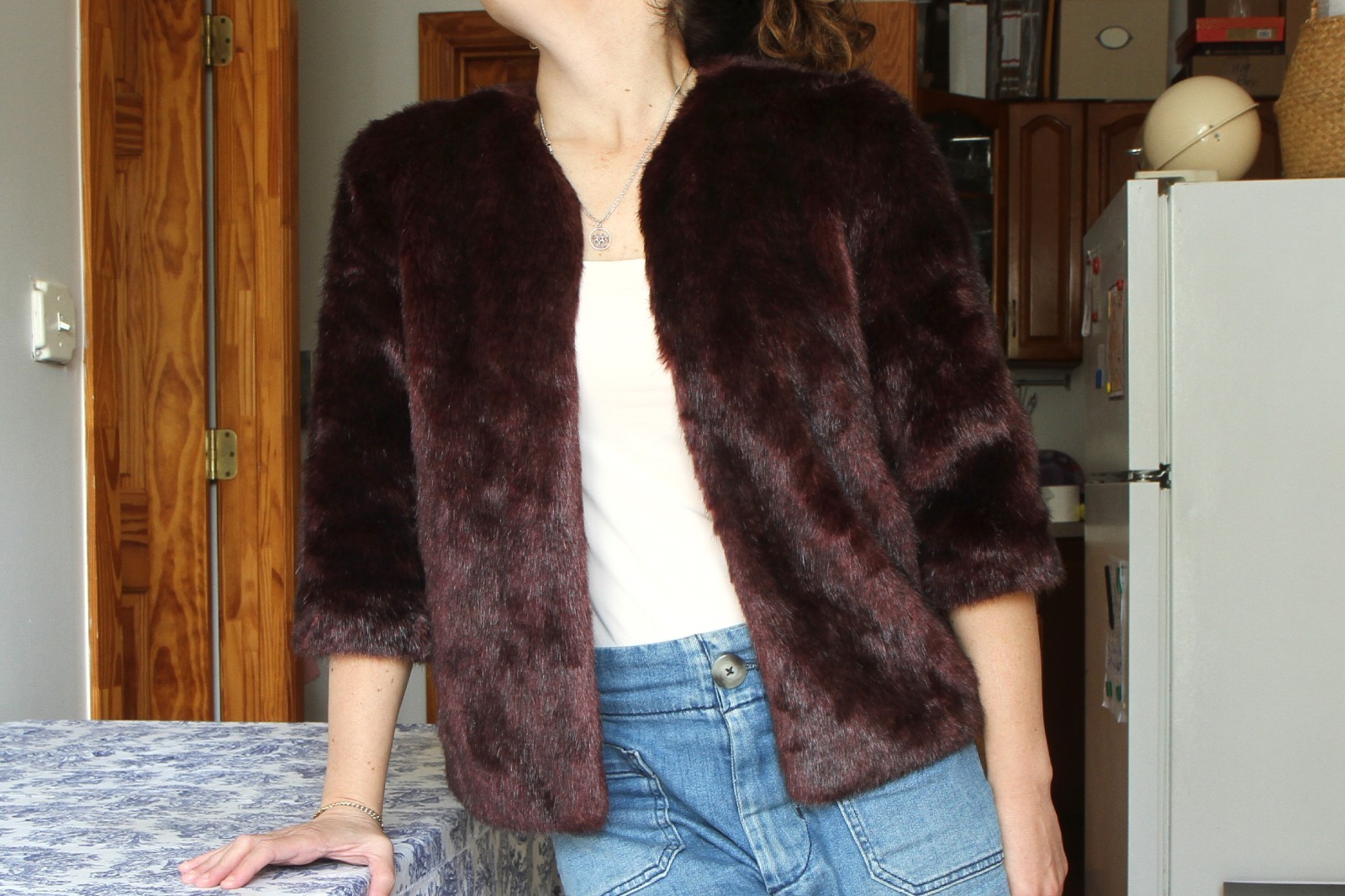Vintage Burgundy Faux Fur Jacket Size S/P, Small Petite Fake Fur Coat Women
