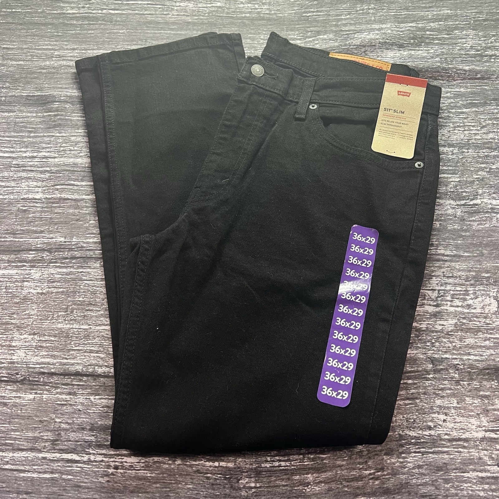 Levi’s 511 Mens Slim Fit Advanced Stretch Below Waist Jeans Black Size 36X29 NWT