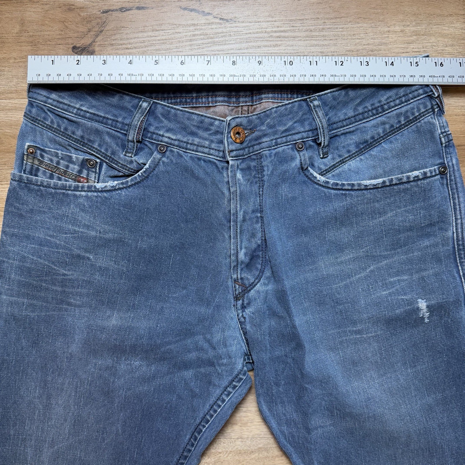 Diesel Iakop Jeans Men 32×32 Blue Slim Tapered Industrial Wash Distressed 0811K