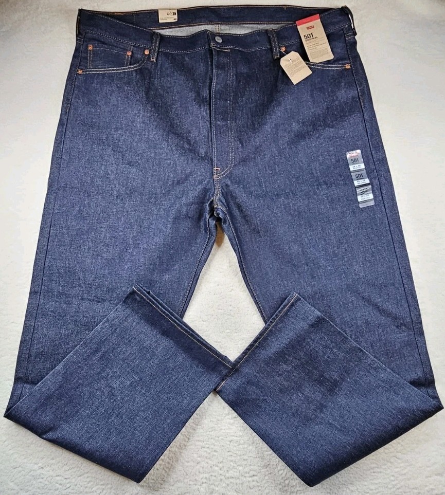 Levis 501 Original Straight Button Fly Denim Jeans Blue Mens 46×36 Shrink To Fit