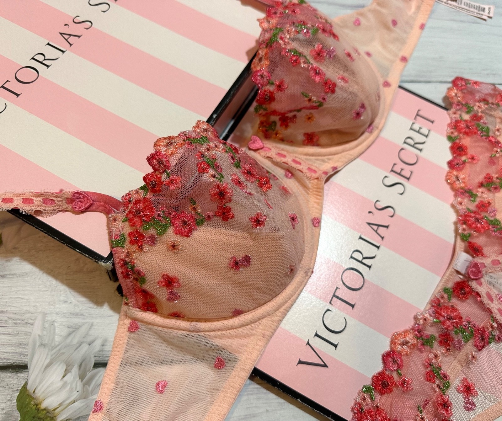 Victoria’s Secret Wicked Hearts & Roses Embroidery Unlined Balconette Bra 3 pcs