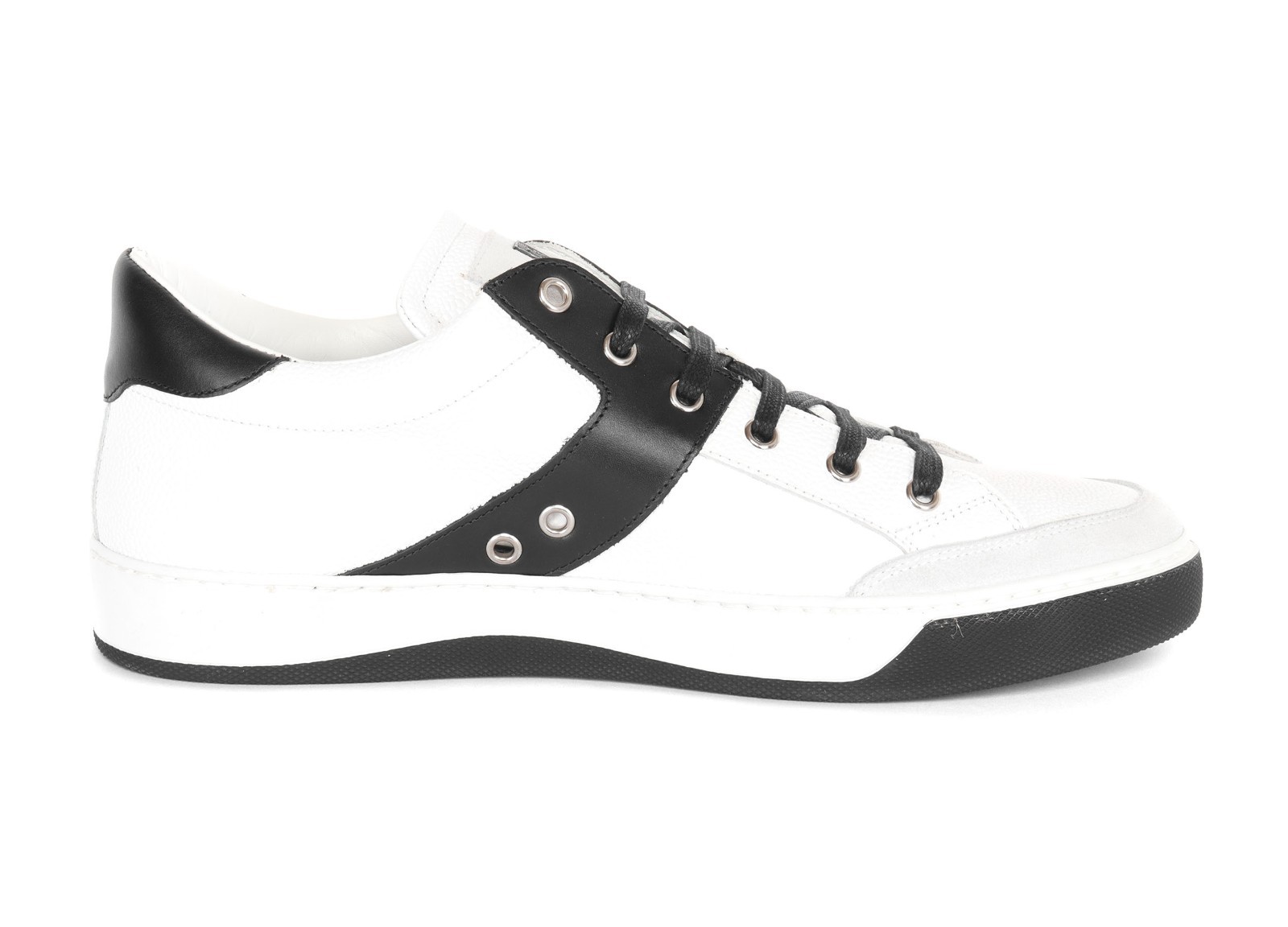 NWT CORNELIANI SNEAKERS ID white black calfskin luxury Italy EU 8