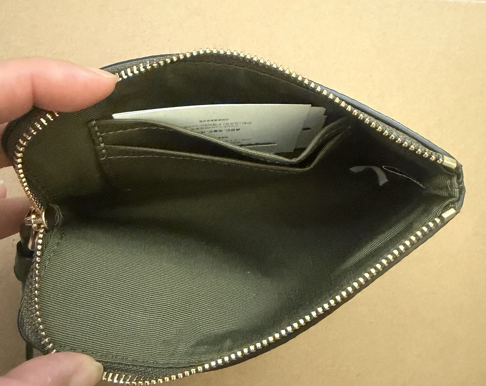 NWT Coach Corner Zip Wristlet In Signature Canvas CAQ75 Gold/Olive