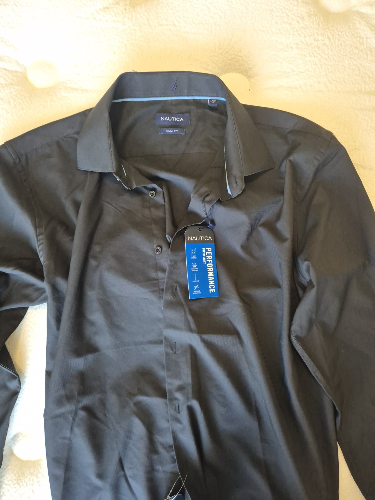 Nautica Slim Fit Performance Dress Shirt Black XL 17-17 1/2 34/35 Long Sleeve