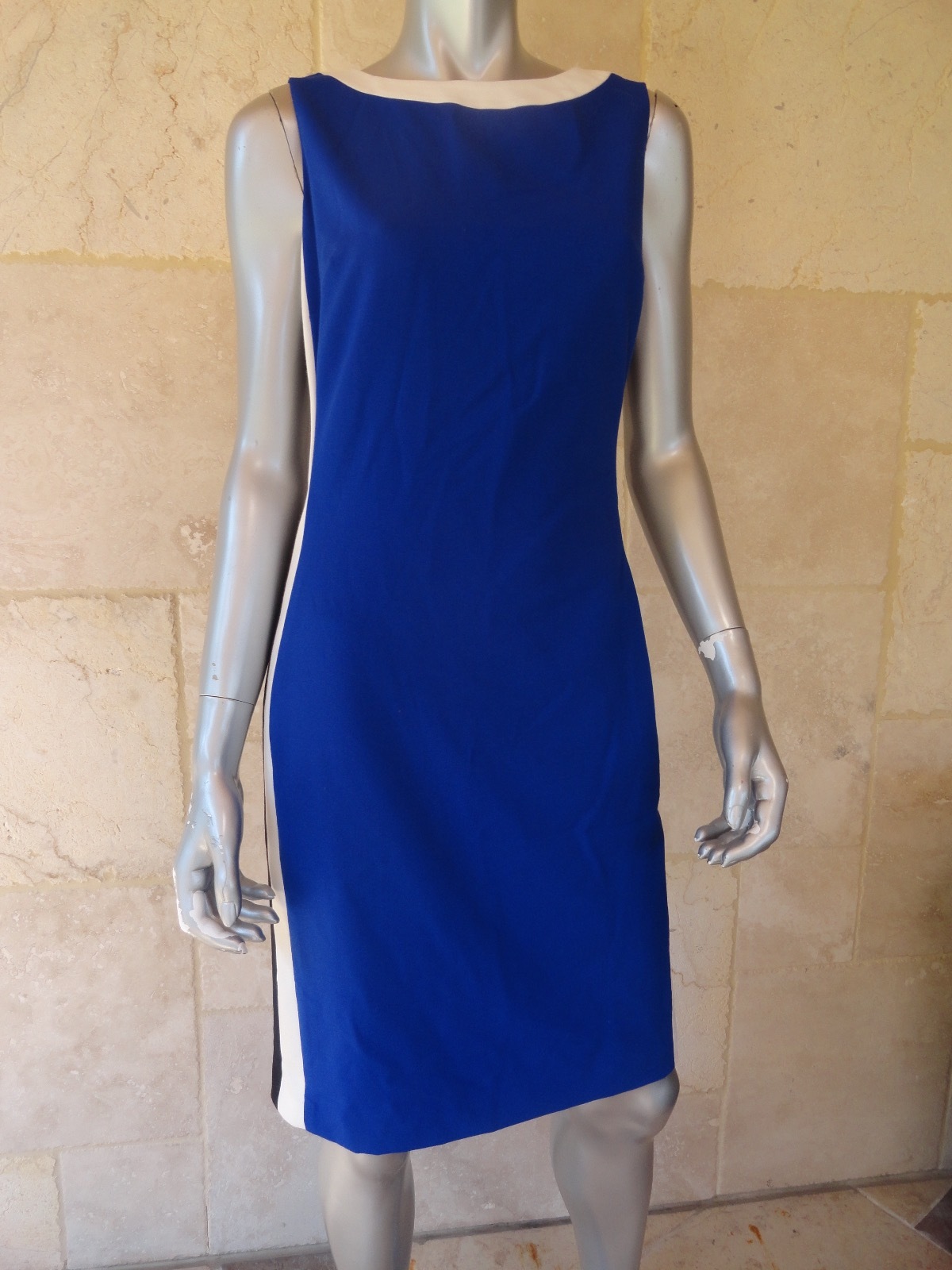$124 LAUREN RALPH LAUREN Blue Colorblock Sleeveless Wear to Work Dress Sz 10 NWT