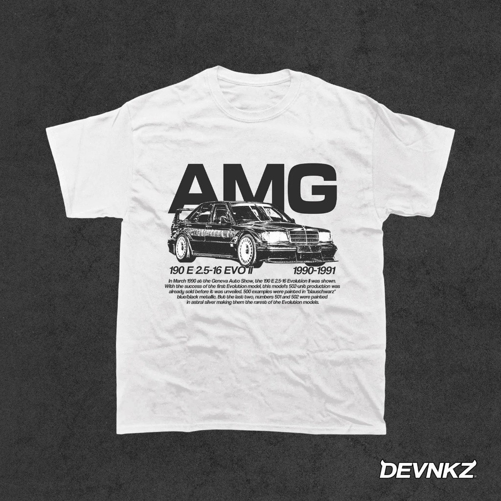 AMG 190E Evo II Vintage Car Graphic White Unisex T-Shirt – S029