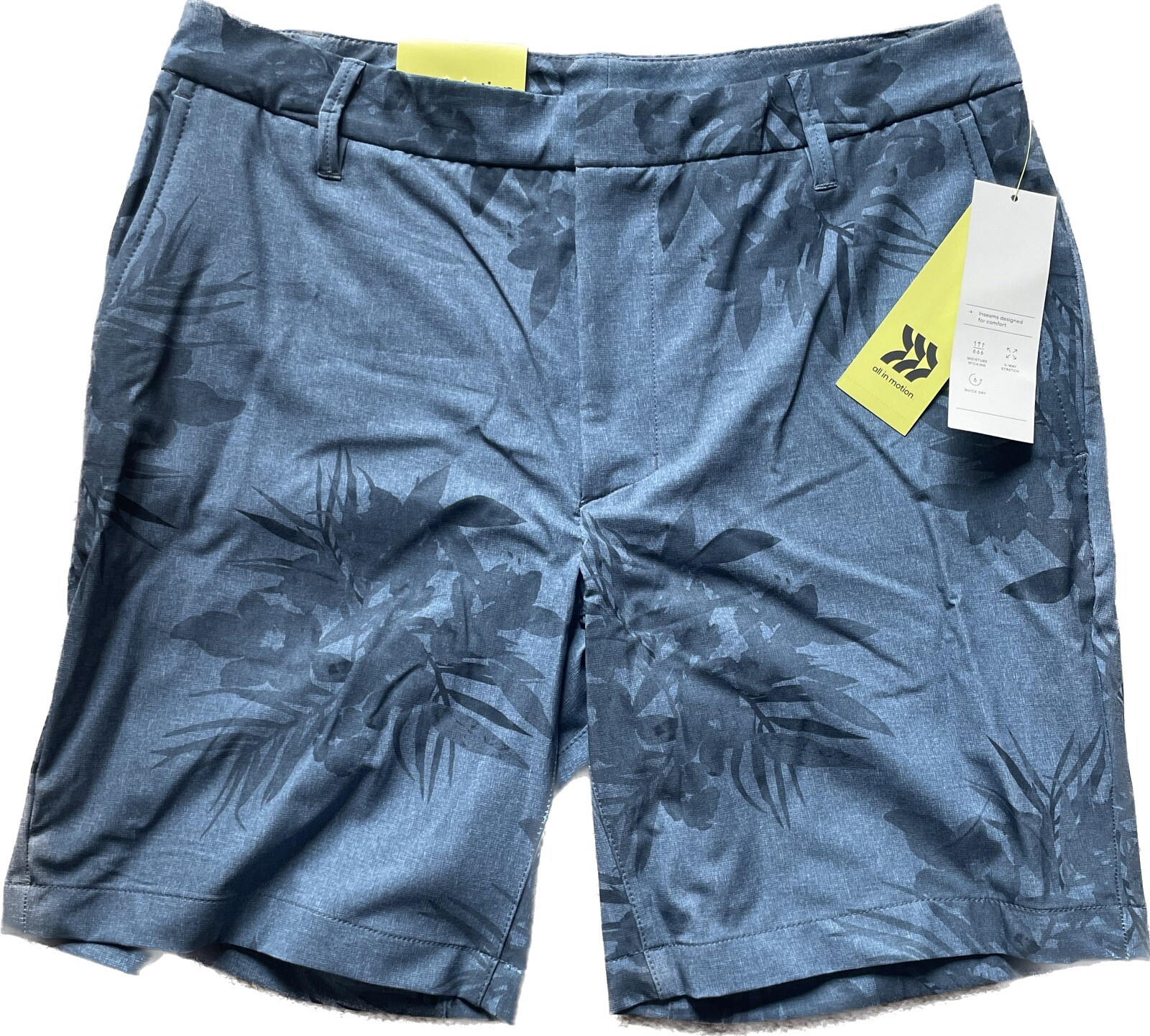 Men’s Athletic Chino Golf Shorts Blue Hawaiian Floral All in Motion Sizes 30-40