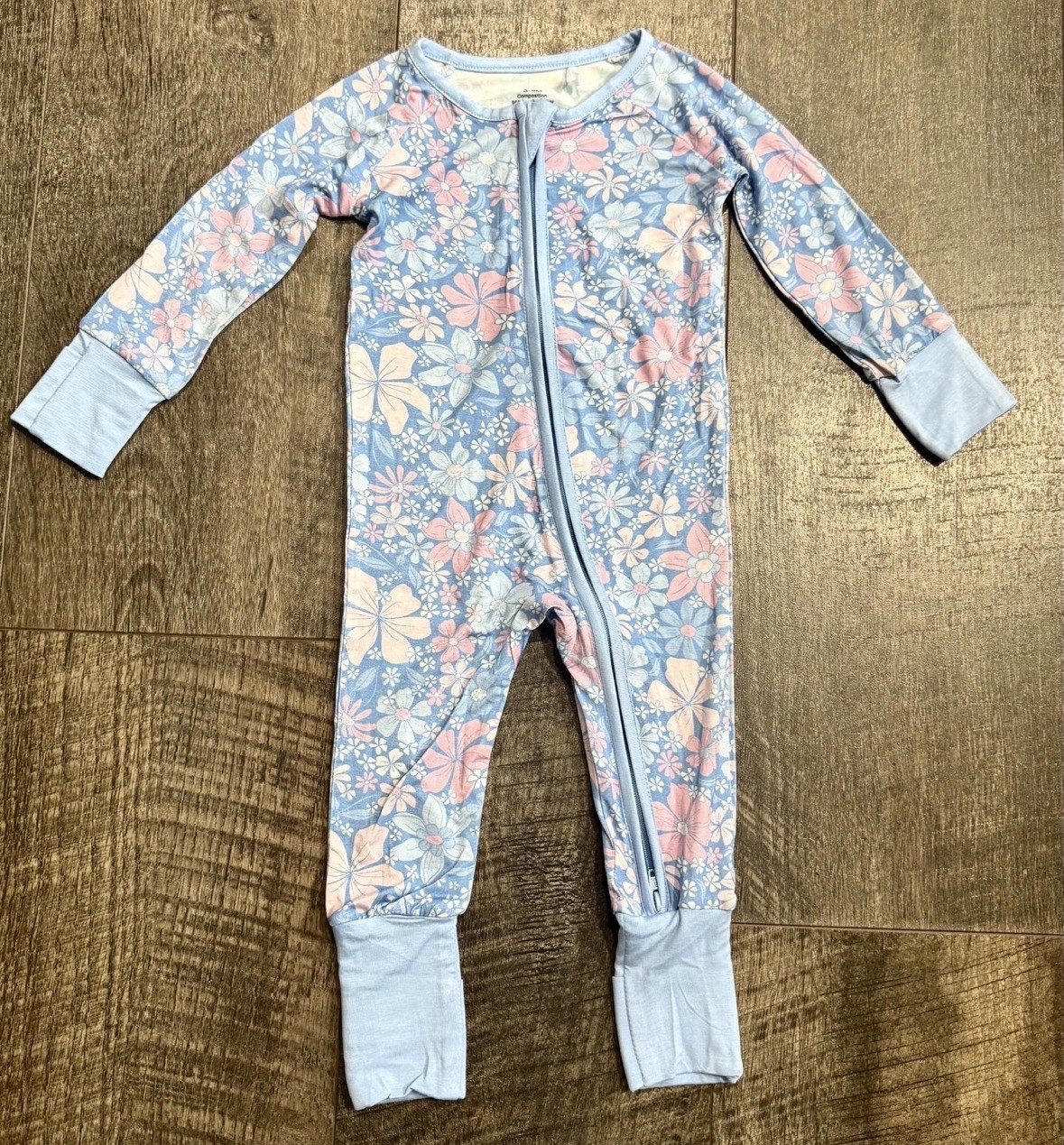 Baby Girl Blue Floral Print Bamboo Zipper Sleeper 0-3m