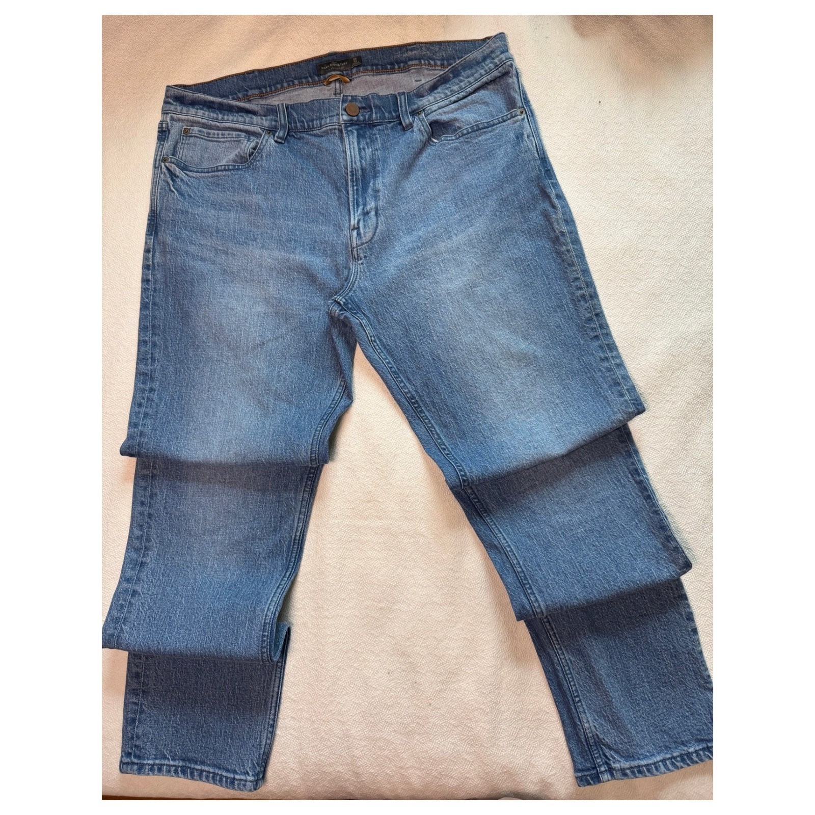 LL Bean Signature Heritage Denim Slim Straight Jeans 38×32 Light Wash Y2K 520660