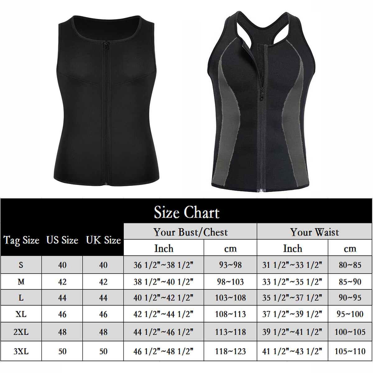 Zipper Gynecomastia Compression Tank Top for Men Sweat Vest Fitness Body Shaper