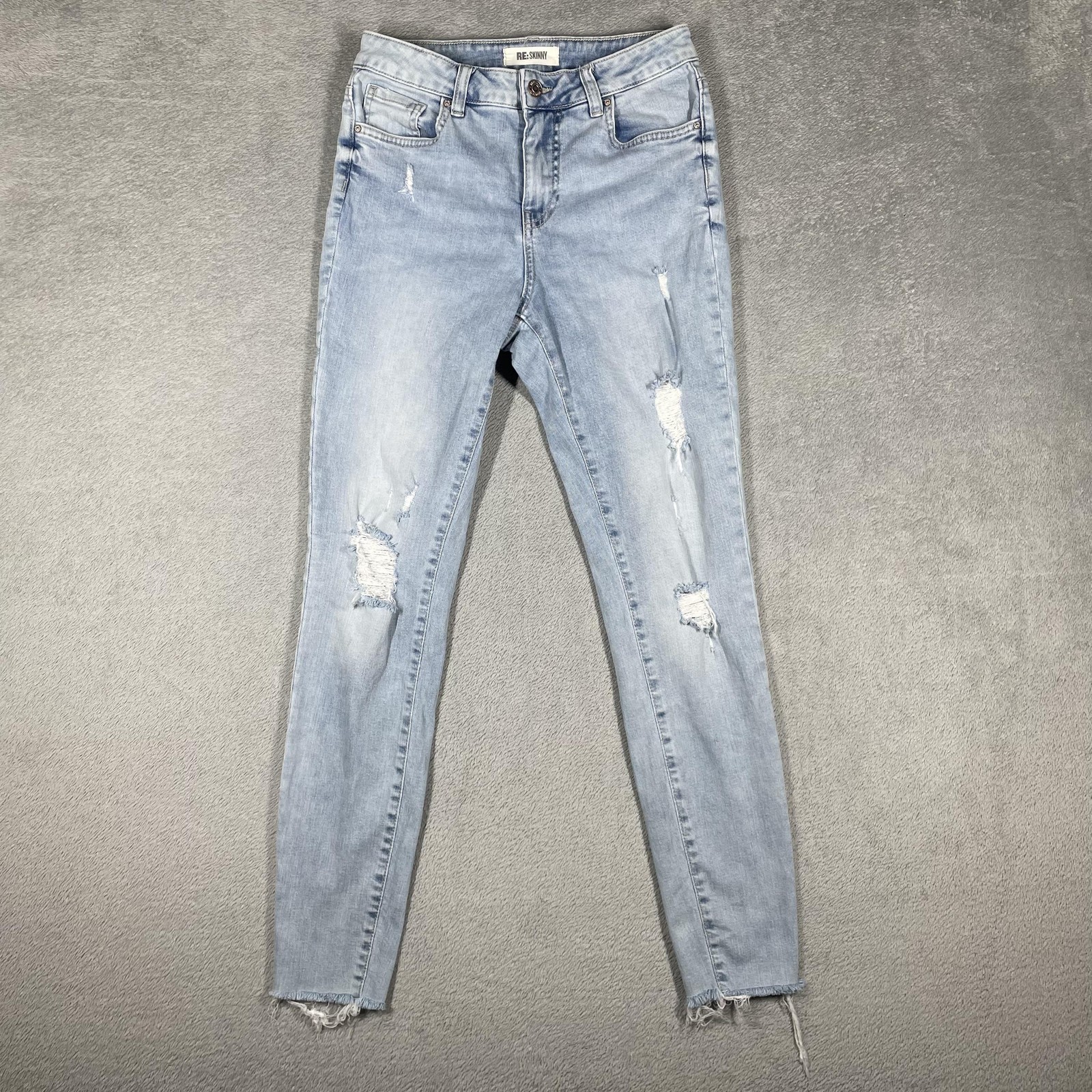 RE: Jeans Womens 10 Blue Light Wash Skinny Distressed Fringe Denim Stretch