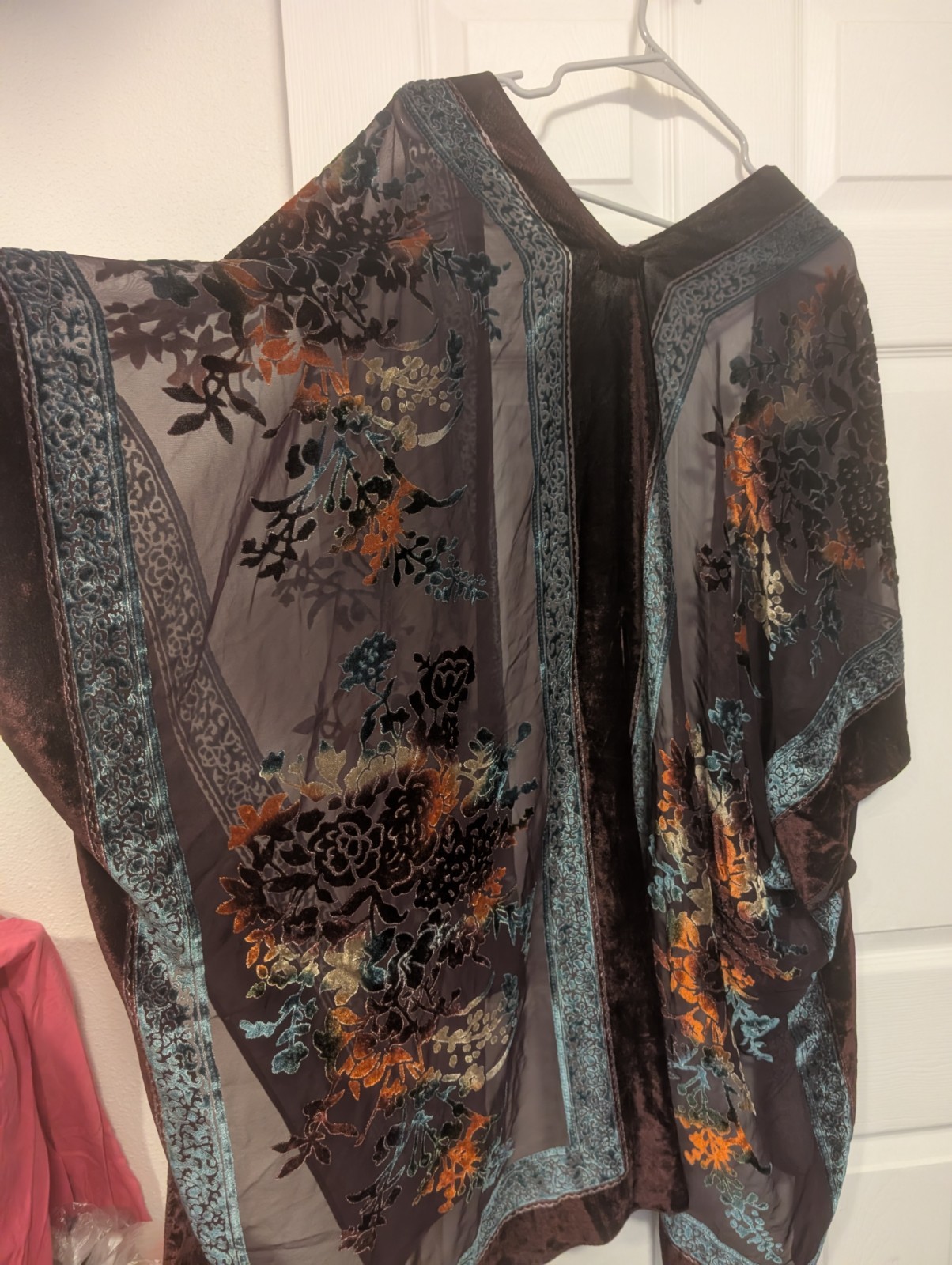 Nils Women’s Velvet Floral Kimono Teal Border,Black/Gray/Orange Johnny Was Style