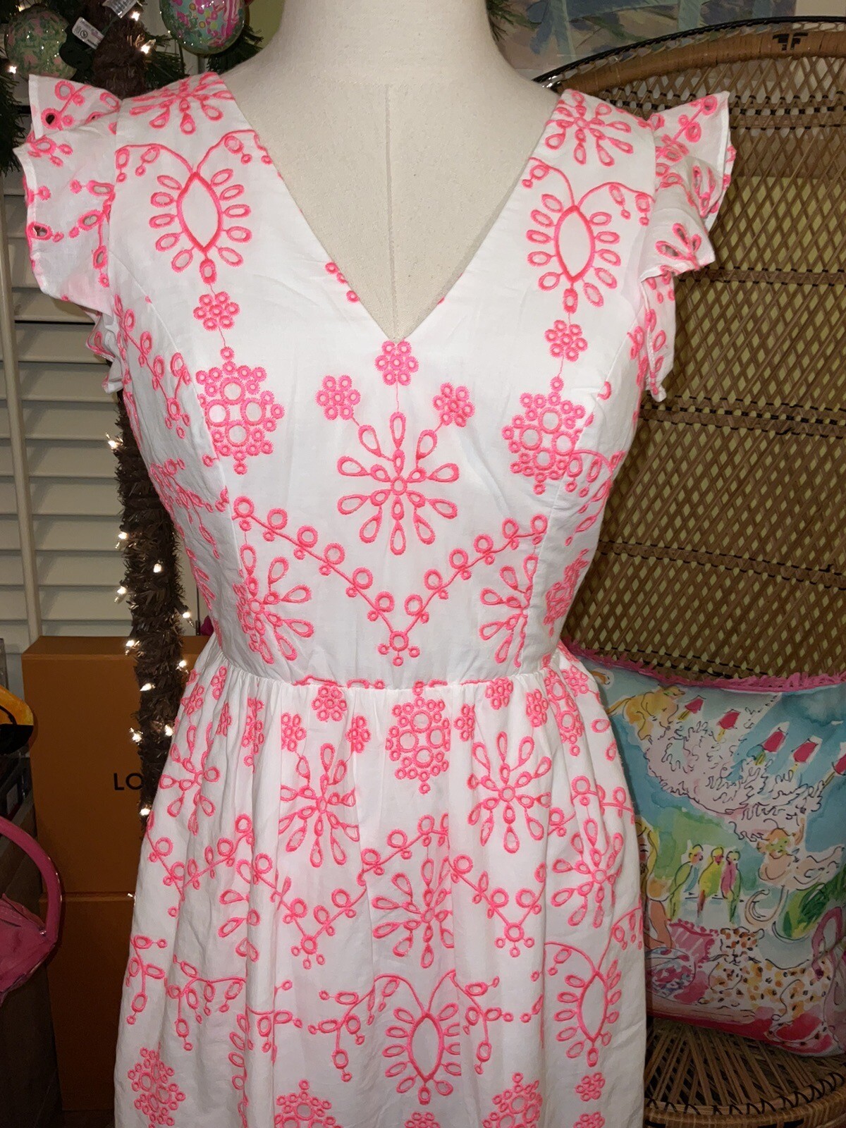 Lilly Pulitzer NWT Lillyanne Midi Dress Coral Neon Eyelet $298 Size 0,4,8,10