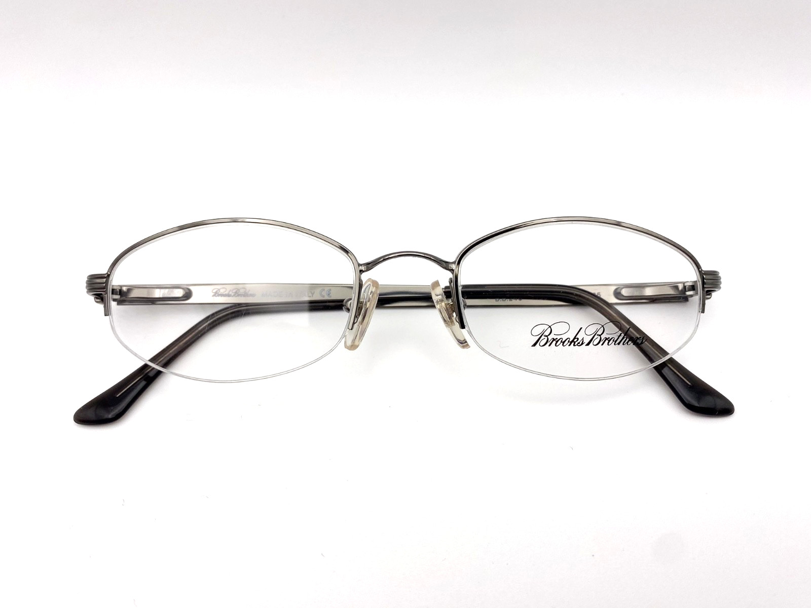 1990s Vintage Brooks Brothers | Silver Metal Semi-Rim Oval Frames