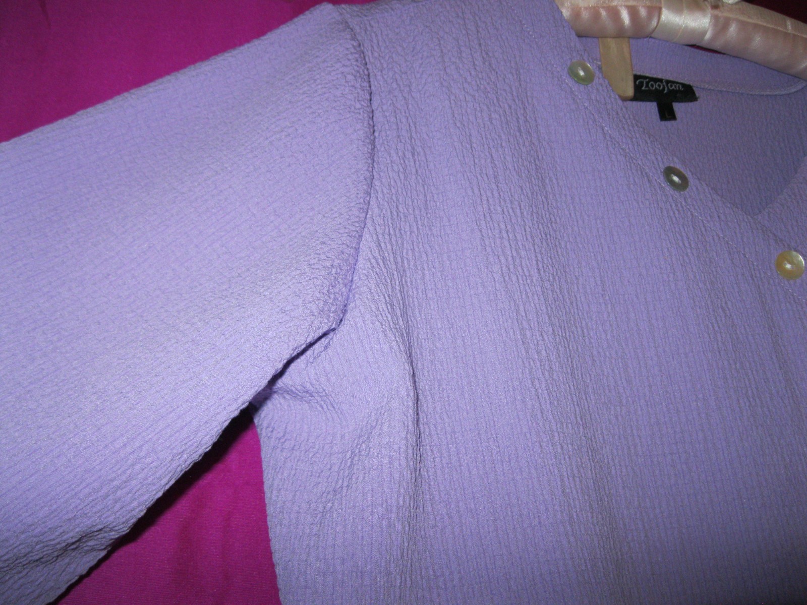 TOOFAN LABEL, LAVENDER COLORED L/S BLOUSE, NEW, RAYON/POLY, SZ L..