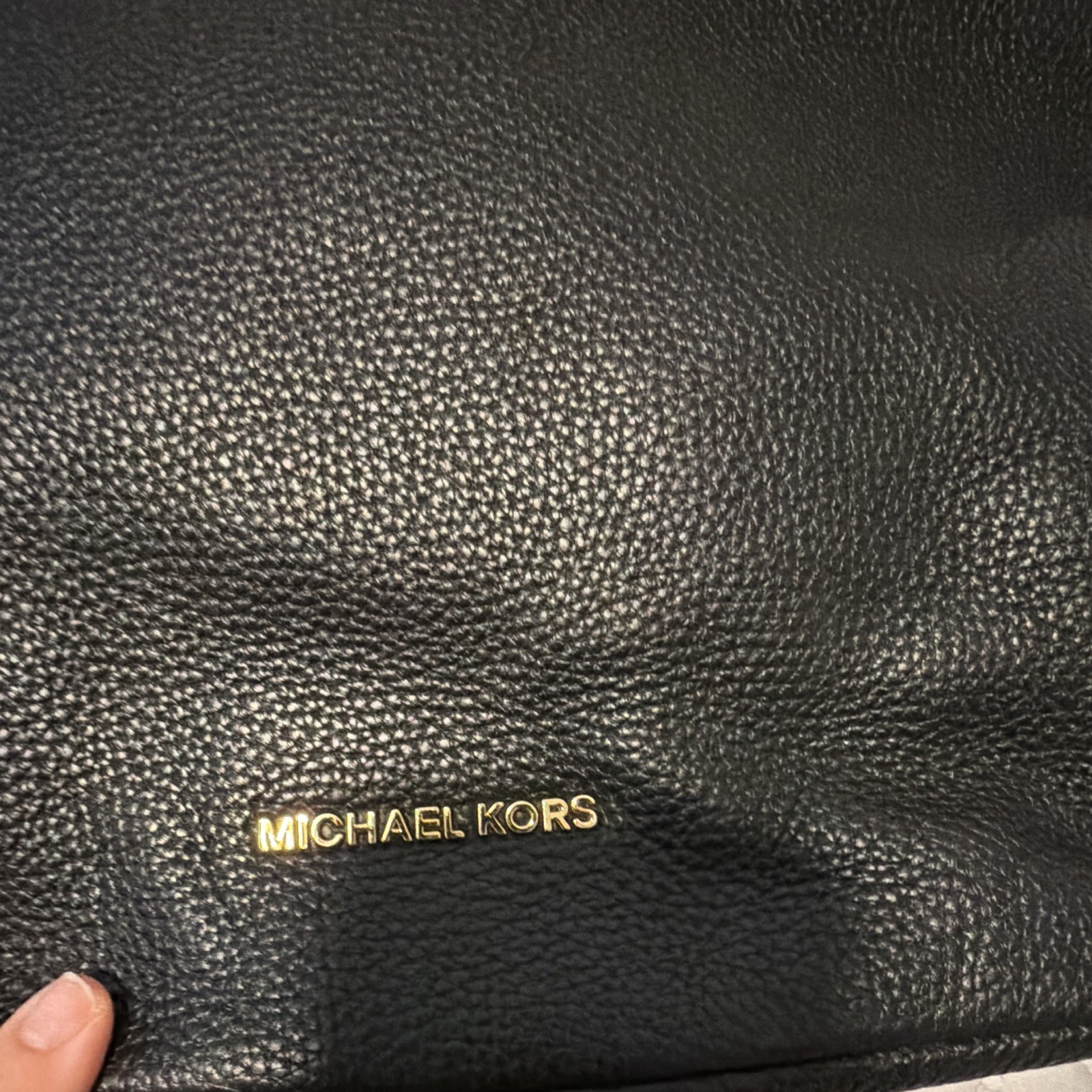 Michael Kors Medium Black Pebbled Shoulder Bag Gold Hardware Zip MK Charm