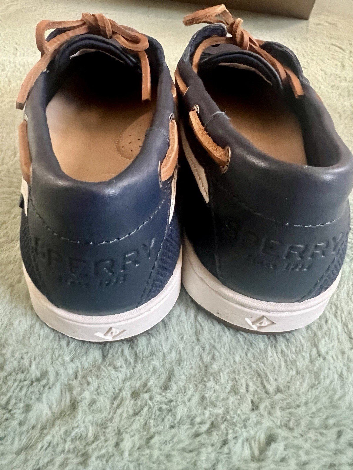 Sperry Top-Sider Starfish Leather Boat Shoes Navy/Tan Lace-Up 5M STS86211