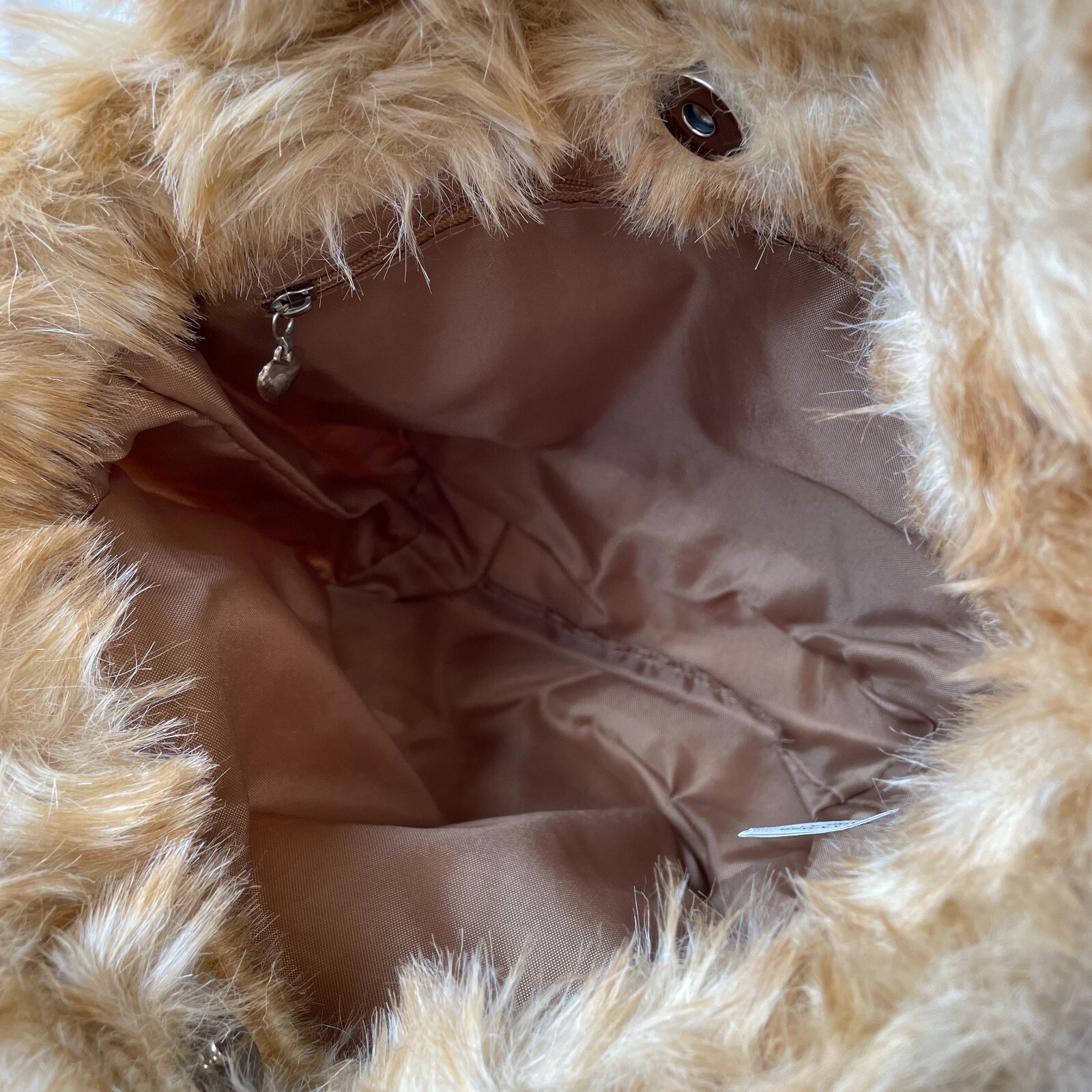 Barbie Faux Fur Hand Bag Iconic Embroidered Wallet Beige W11×H7×D4inch Movie
