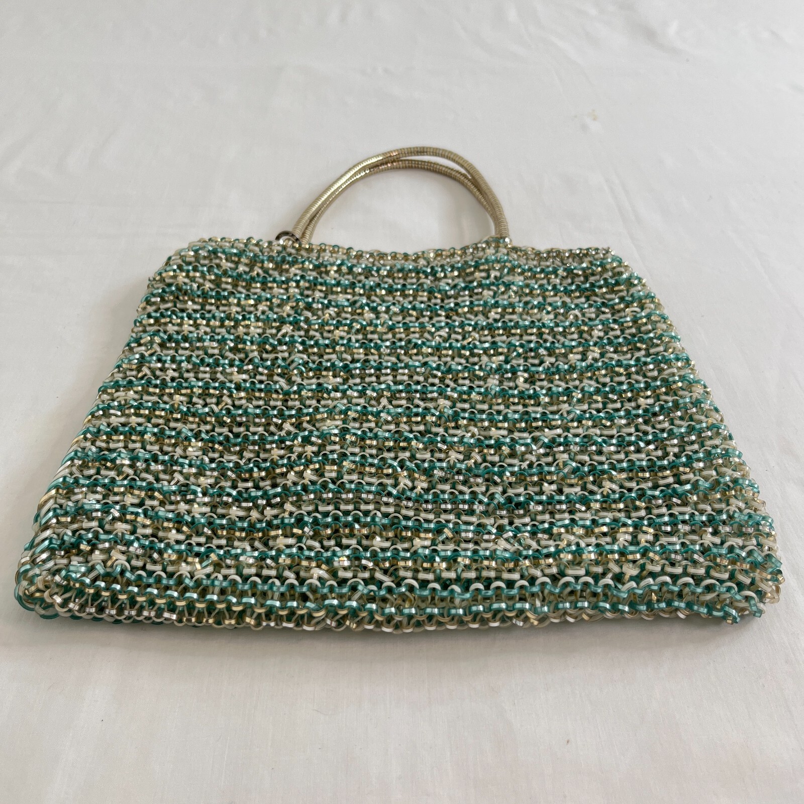 ANTEPRIMA Tote Bag Handbag Blue Gold White Mesh PVC Wire Square