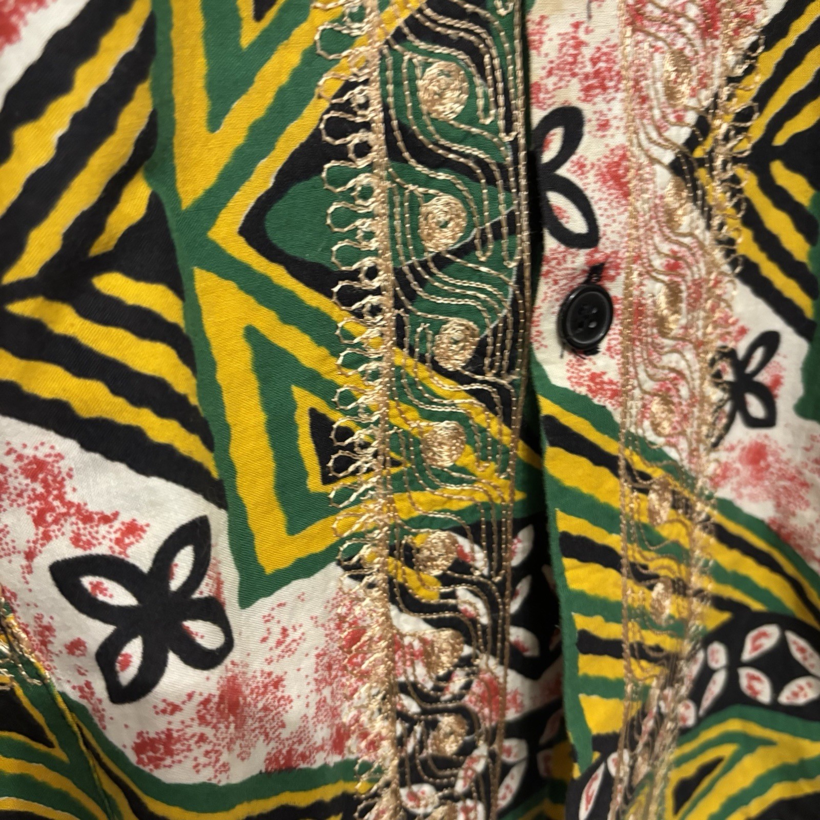 Vtg 90s Charles Smith Kenya 100% Cotton Embroidered Tunic Shirt Pockets L