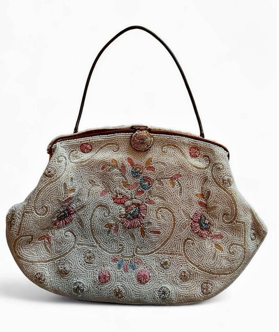 Michel Swiss Floral Top Handle Bag Clasp Closure Gold Hardware