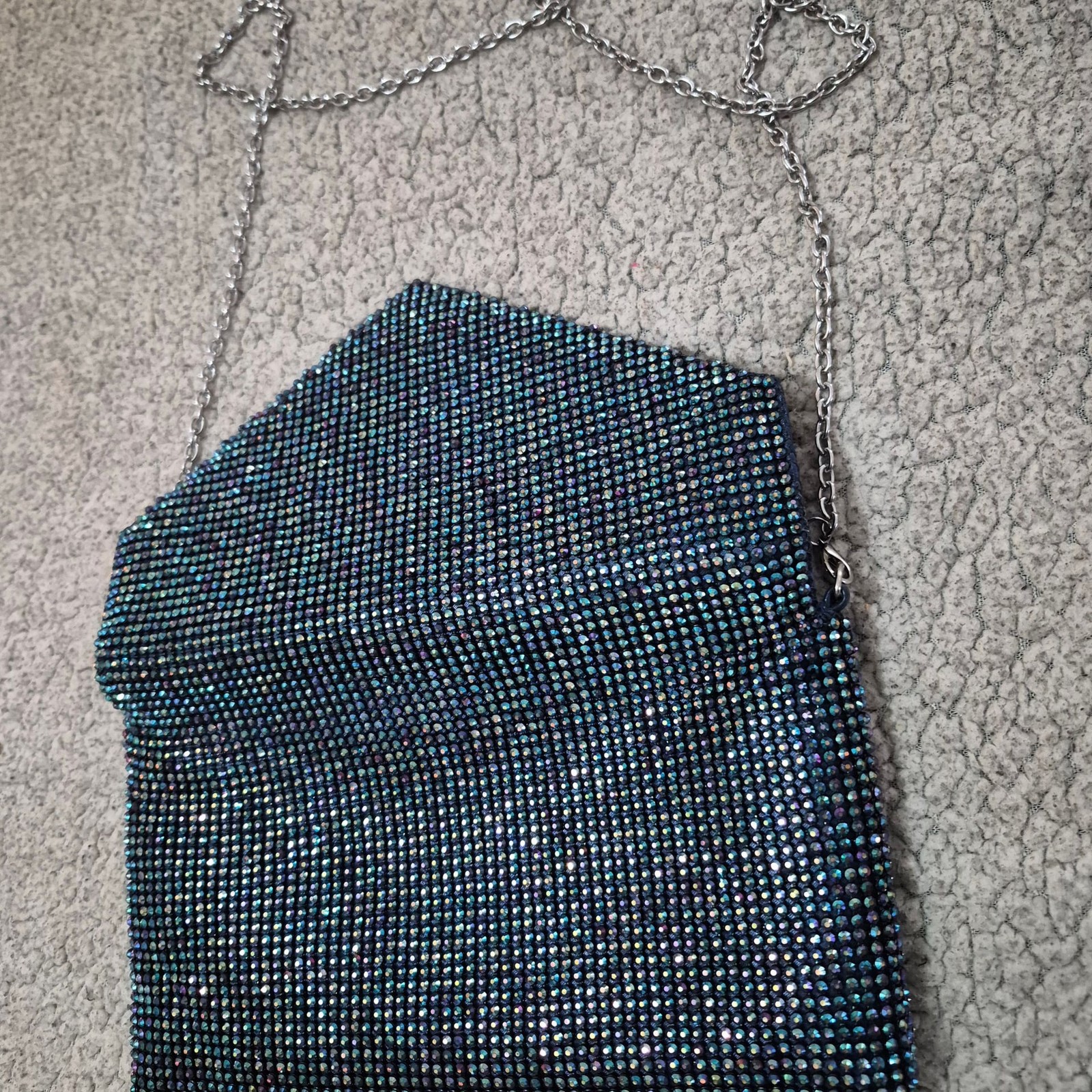 La Regale Iridescent Rhinestone Envelope Clutch with Chain Strap