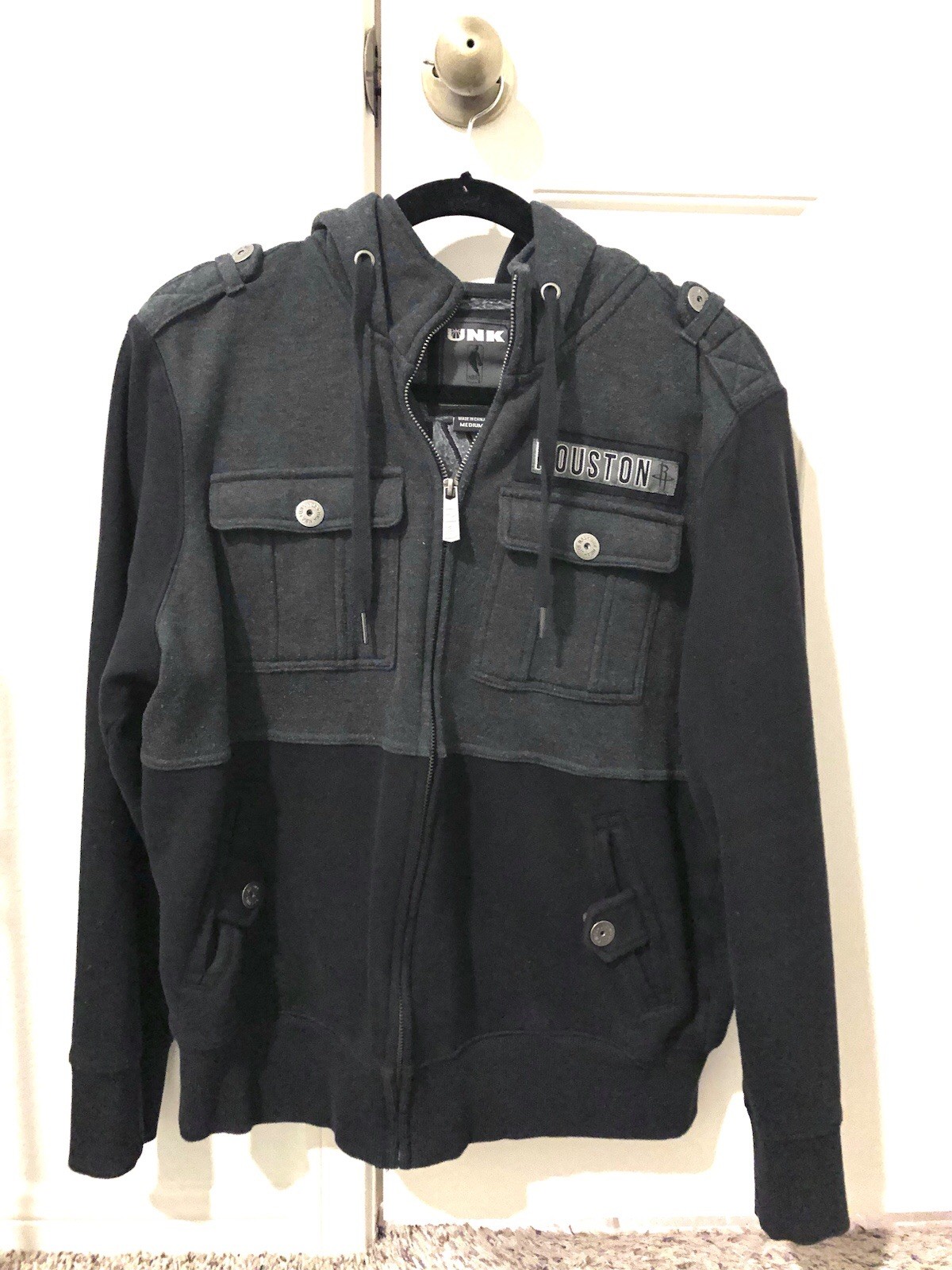 NBA UNK Houston ROCKETS Fashion Zip-Up Flight Bomber Jacket Men’s M Gray Black