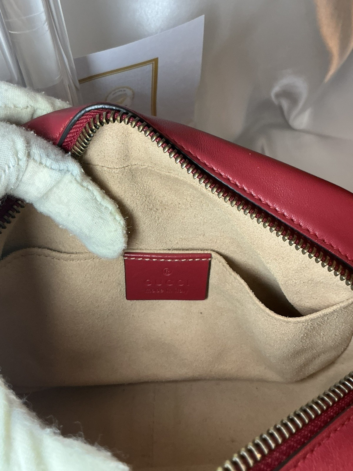 Authentic Gucci GG Marmont 2.0 Red Leather Chevron Camera Crossbody w COA