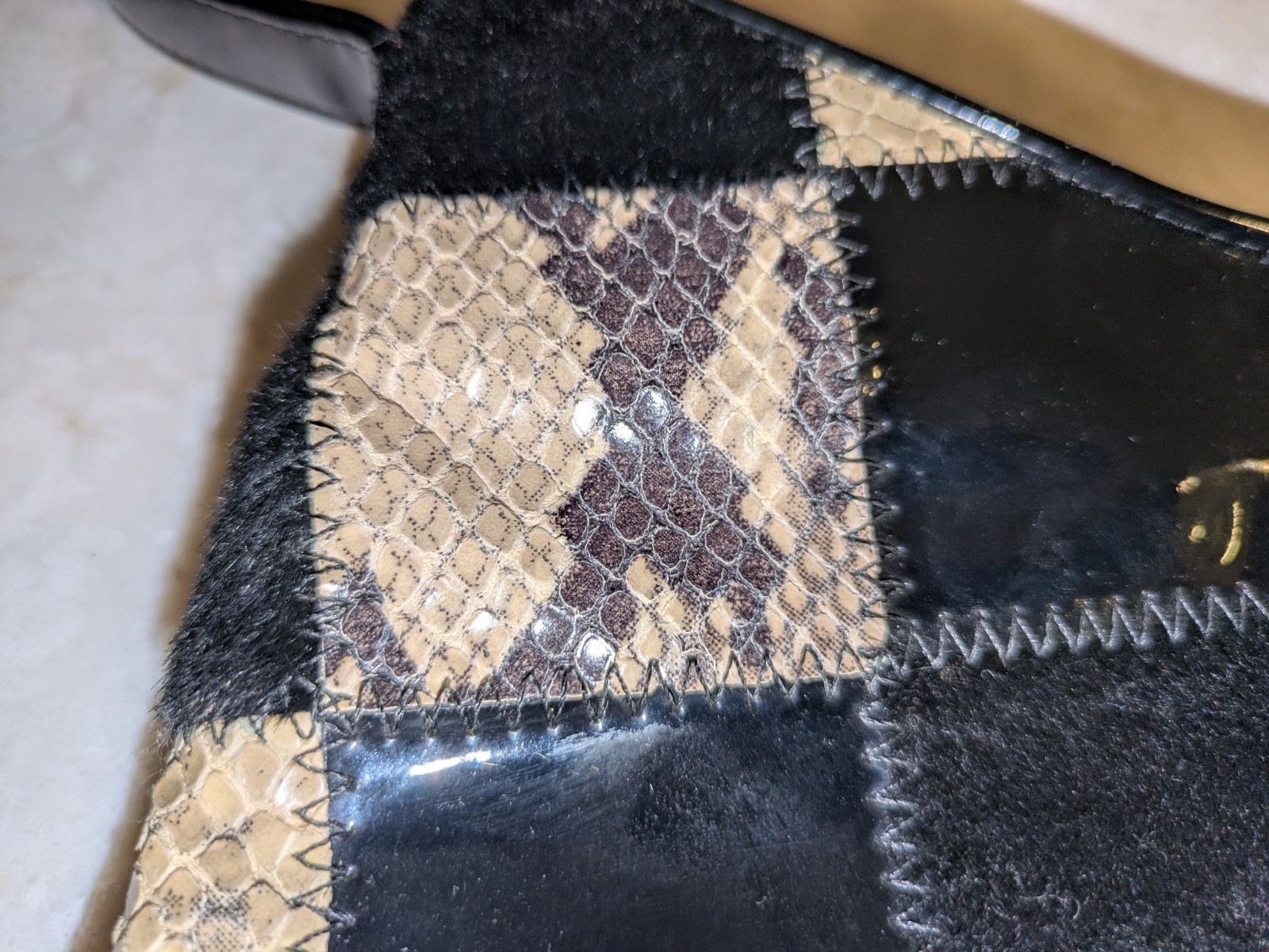 Rob Ference LA Black Patent Leather, Calf Hair, and Snakeskin Purse