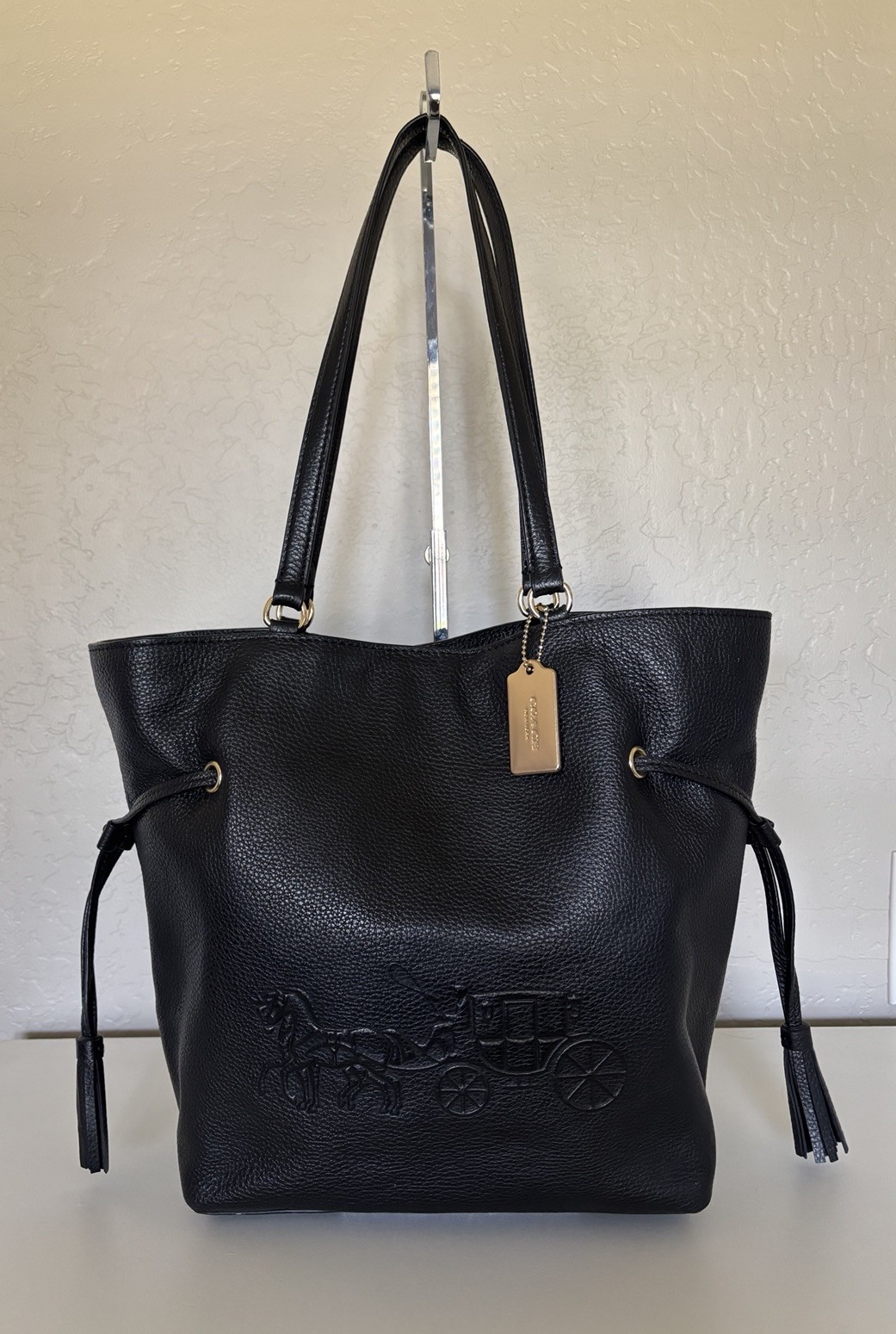 COACH NY City Andy Tote Shoulder Bag Horse Carriage Black Leather CA200