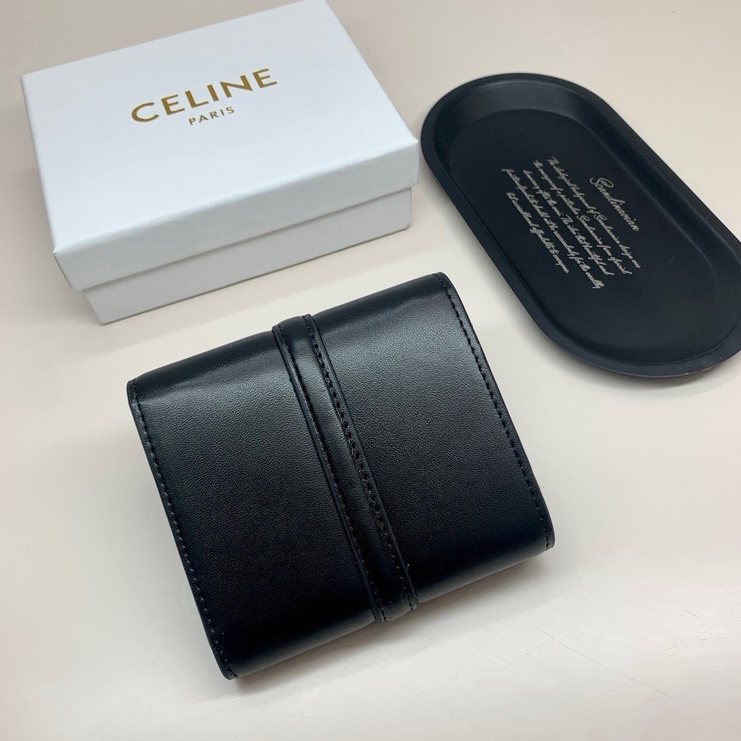 CELINE Black Wallet Gold Logo Hardware Zip Coin Pocket Credit Card Solid Women’s