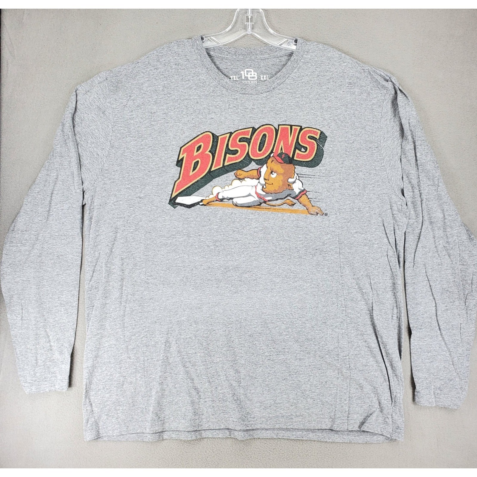 108 Stitches Buffalo Bisons Long Sleeve T-Shirt Mens XXL Gray MiLB Baseball Tee