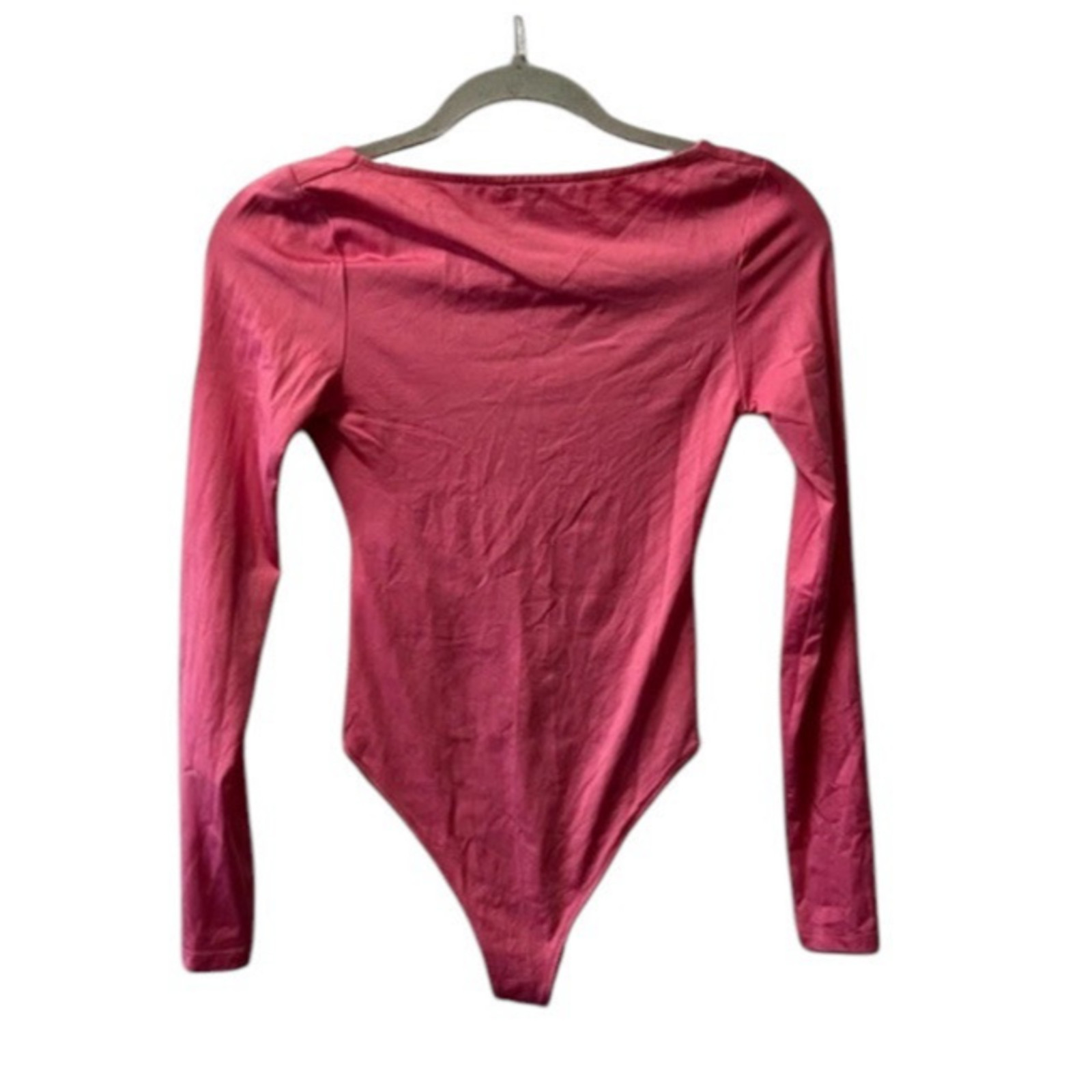 NWT Zara Ruched Effect Long Sleeve Thong Bodysuit Bright Pink Small Barbiecore
