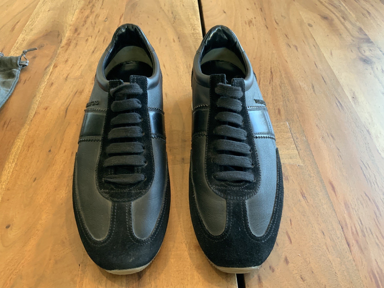 Tom Ford Black Suede and Leather Oxford Sneakers Size 8
