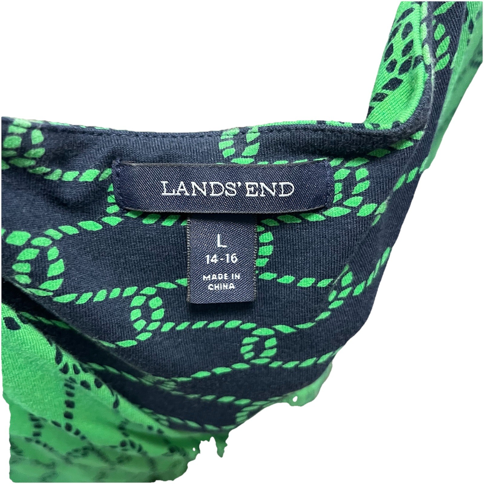 Lands’ End Green/Blue Geometric Sleeveless V-Neck Romper Women Regular L