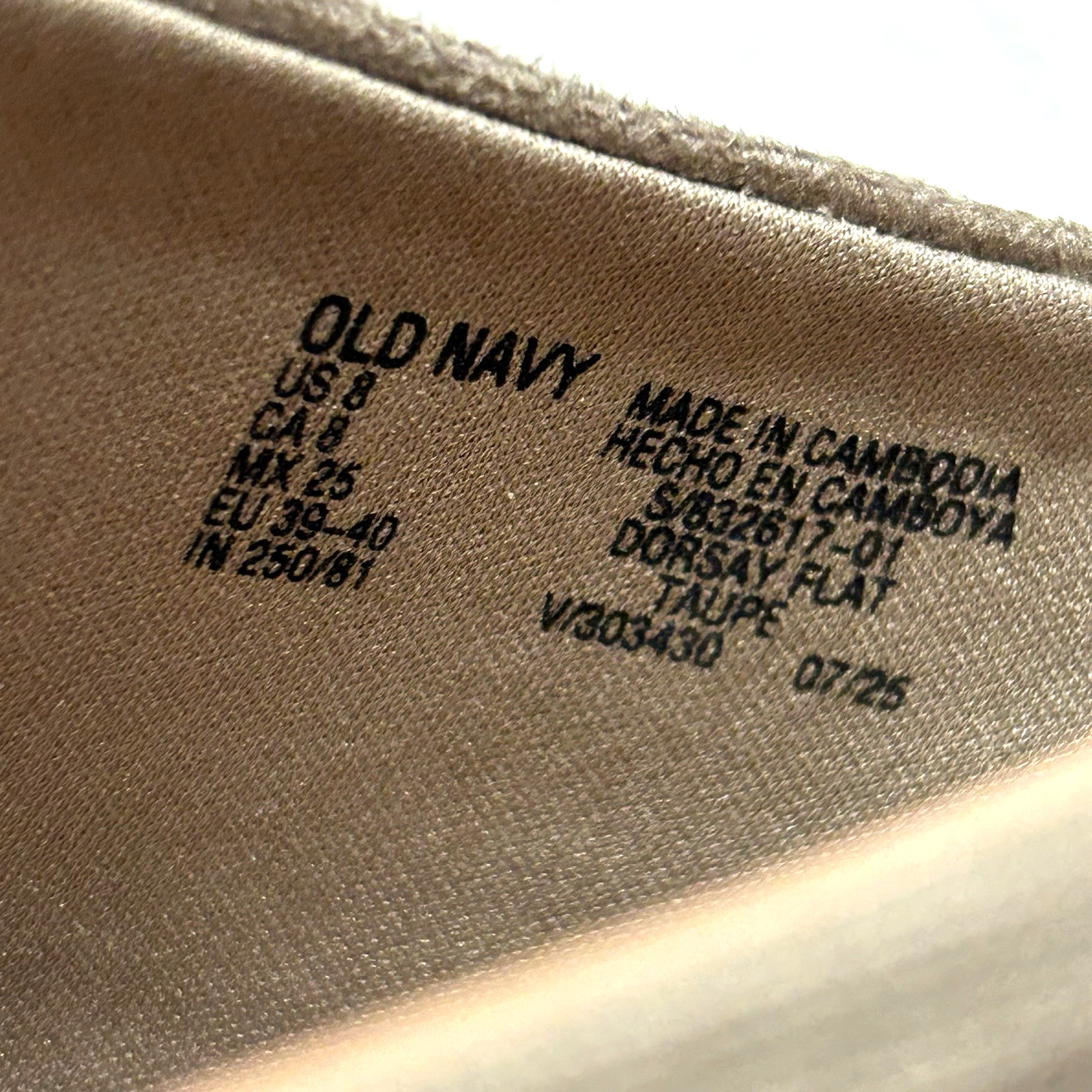 Old Navy D’Orsay Flats Women size 8 Taupe Faux Sueded Upper Slip On NWT no box