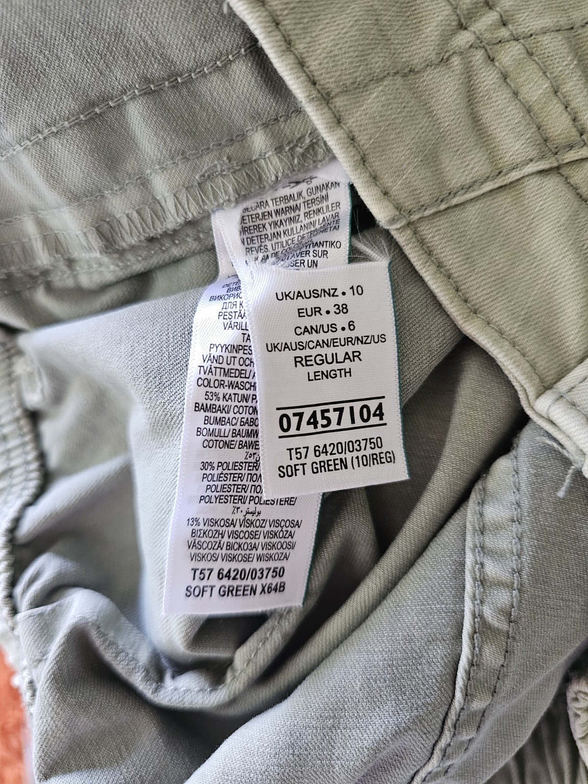 EX M&S Chino Trousers Cuffed Size 10 Cotton Blend Soft Green Elasticated BNWOT