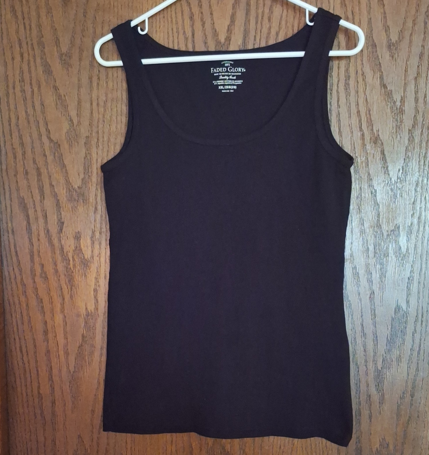 Faded Glory Women’s 2XL Black Solid Knit Organic Cotton Blend Stretch Scoop Tank