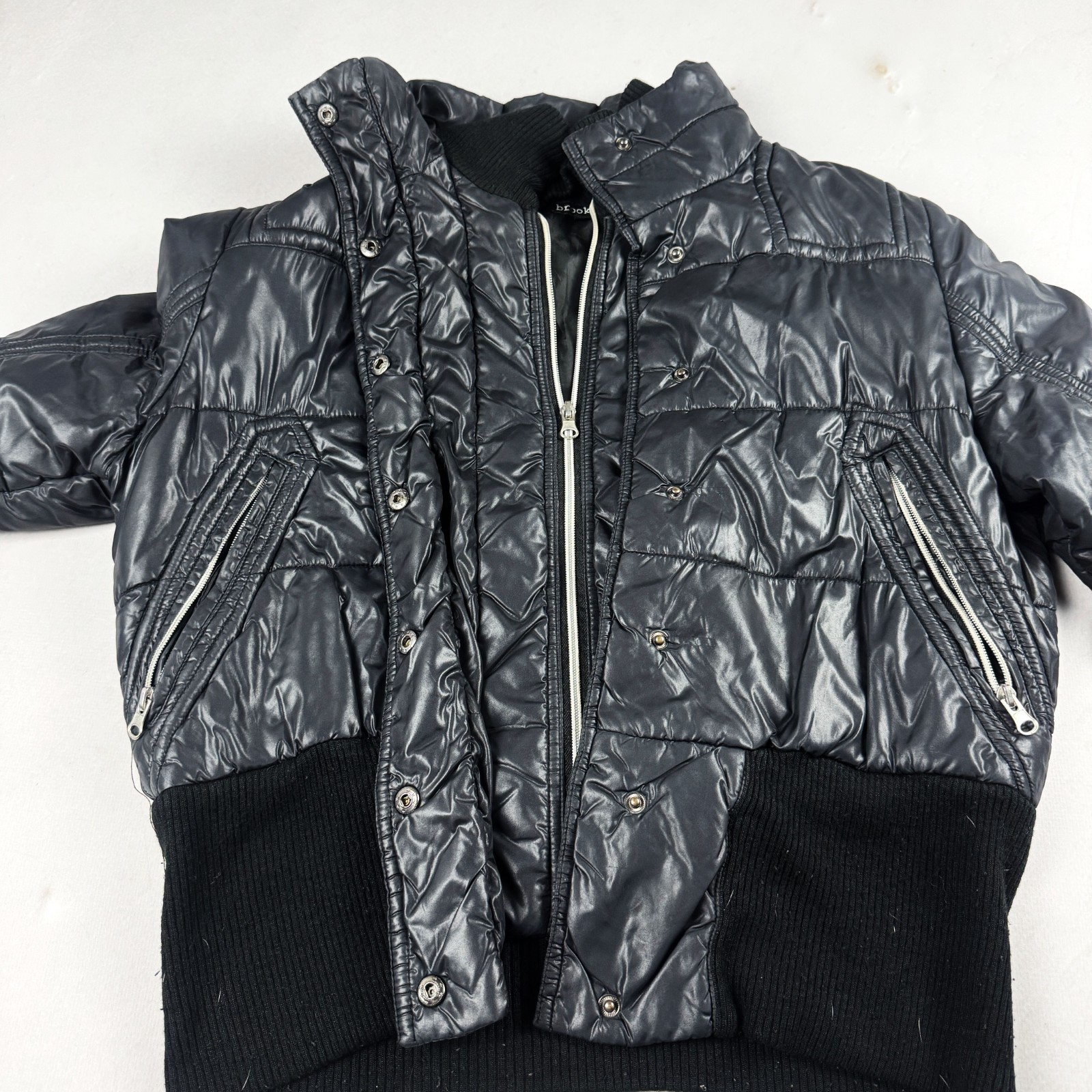 Womens Vintage Black Cropped Puffer Jacket Quilted Bubble Coat Y2K Streetwear