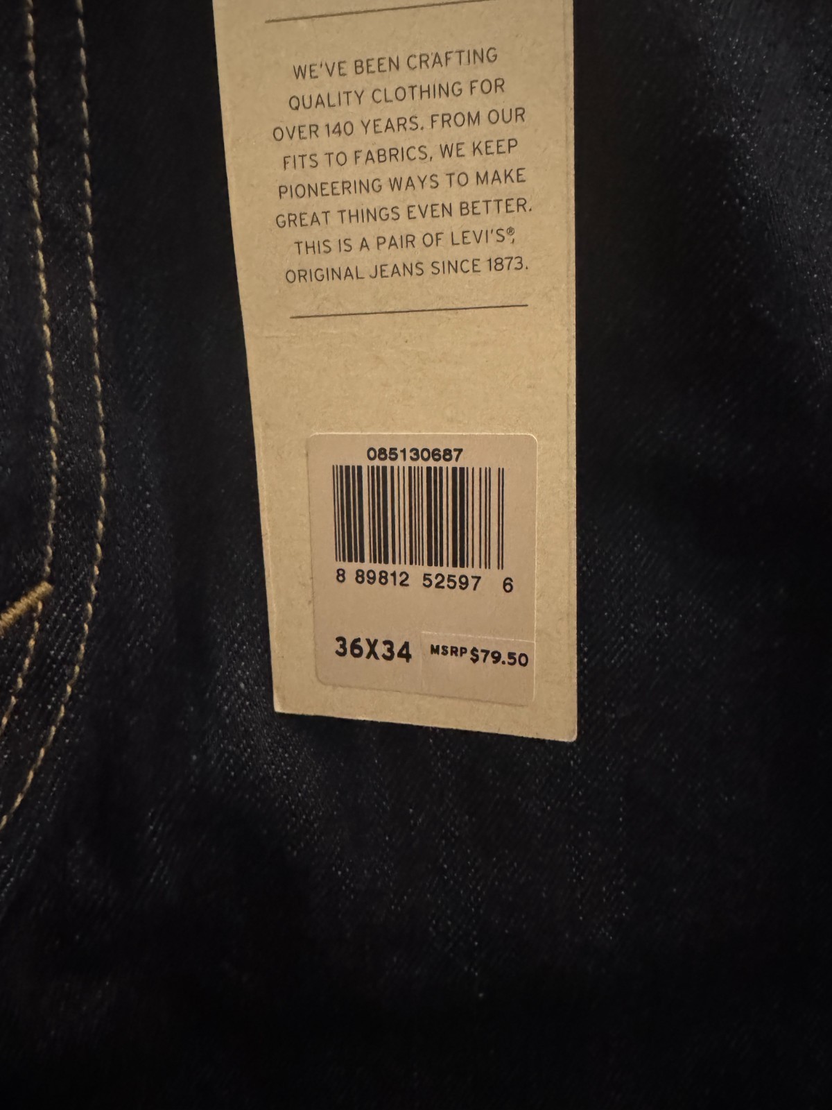 NWT Levi’s 513 Jeans Mens 36×34 Slim Straight Fit Stretch Black Mid Rise Denim