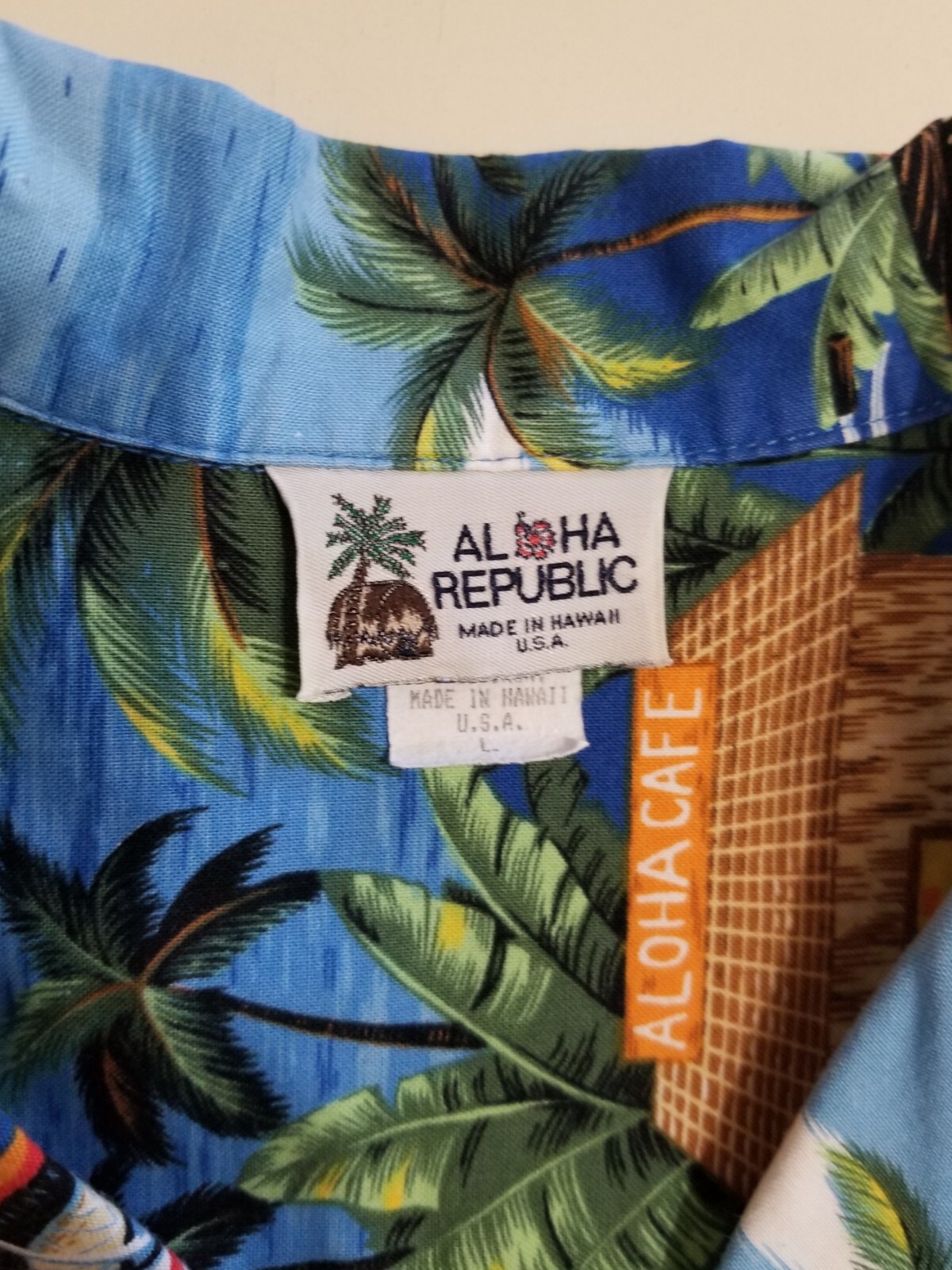 Aloha Republic Hawaiian Aloha Cafe Motorcycle Cotton Button Up Shirt Men’s Sz L