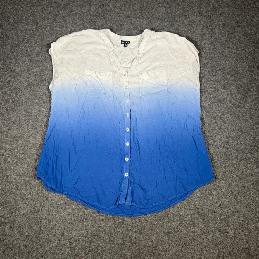 Torrid Womens White Blue Ombre Dip Dye Sleeveless Rayon Button Down Top Size 0