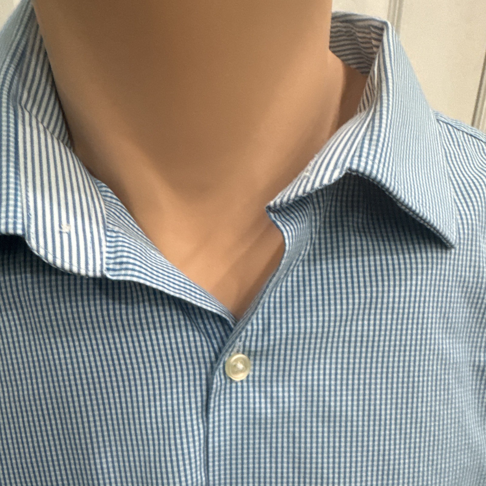 Perry Ellis Men’s 18 2XL Blue Geometric Stretch Long Sleeve Collared Dress Shirt