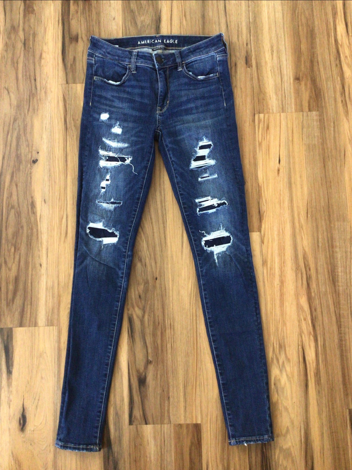American Eagle Jegging Jeans Blue Distressed HiRise Skinny Faded Wash Next Level