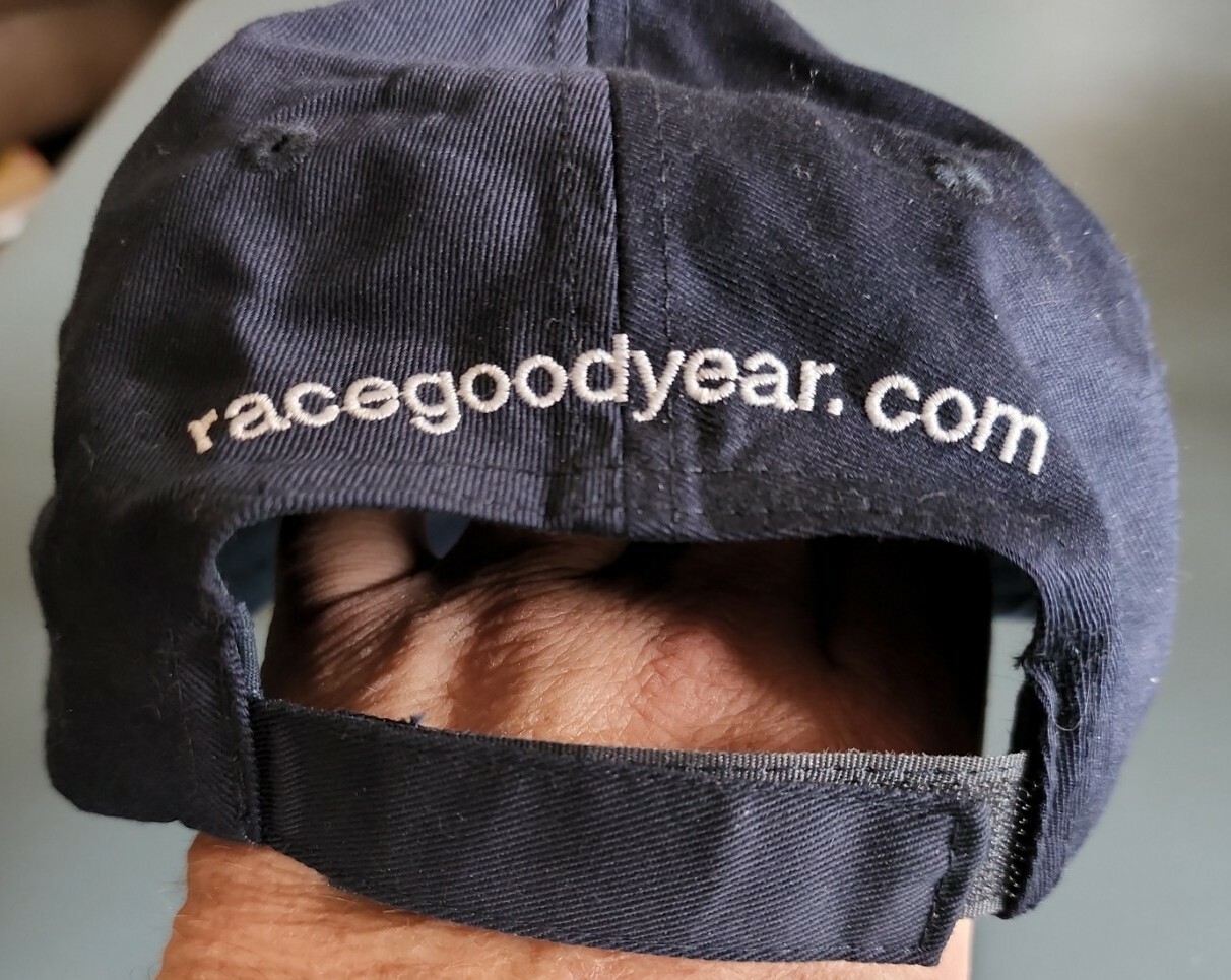 Good Year #1 Racing Adult Adjustable Strapback Cap Navy Blue Yellow Flames NWOT