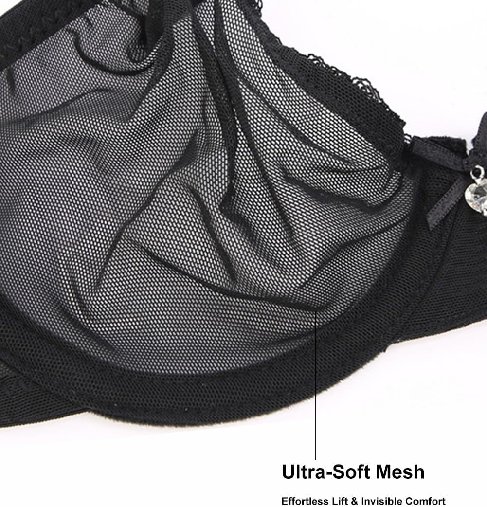 Women’S See through Sheer Mesh Unlined Underwire Everyday Bra and Panties